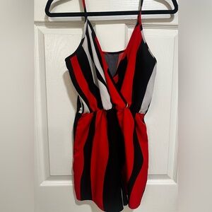 Red, Blck and White Striped Romper in Size S